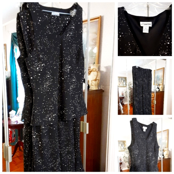 BEAUTIFUL GANTO'S BLACK & SILVER MATCHING TOP AND SKIRT, SIZE 14 - Picture 1 of 16